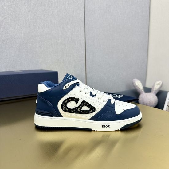 Christian Dior CD Genuine Leather Mid Top Casual Sneakers Printed Decor