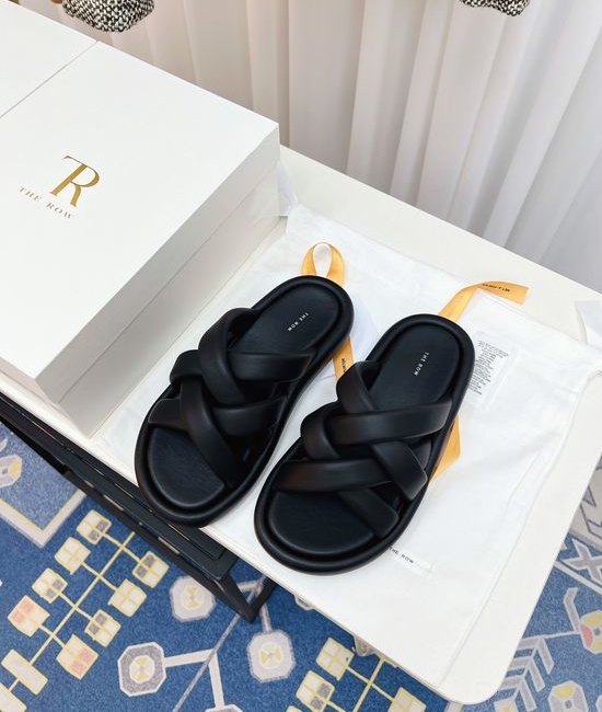 The Row Woven Platform Slide Sandals Soft Sheepskin Lining