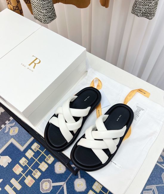 The Row Woven Platform Slide Sandals Soft Sheepskin Lining