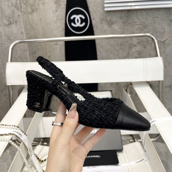 Chanel Color Block Chunky Heel Peep Toe Leather Sandals