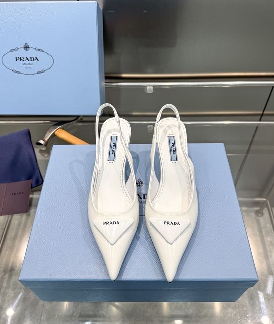 Prada Pointed Toe Polished Leather High Heel Sandals