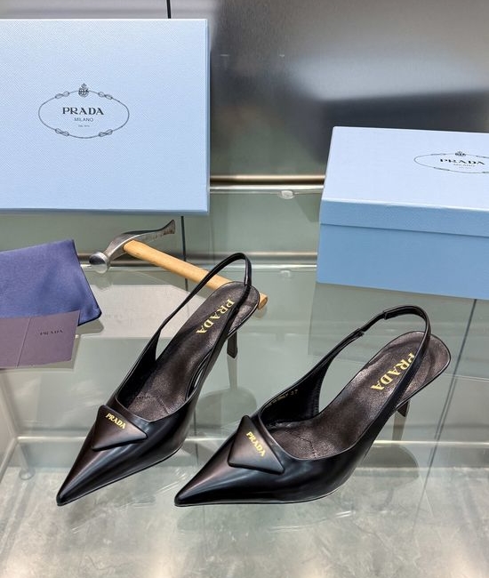 Prada Pointed Toe Polished Leather High Heel Sandals