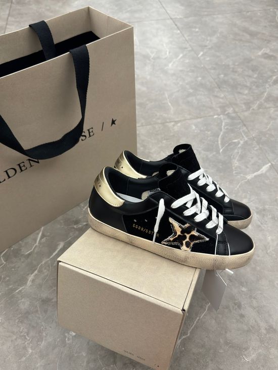 Golden Goose Vintage Leopard Star Distressed Leather Casual Comfort Sneakers