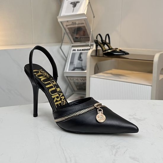 Versace Cow Leather Slingback Heels With Sheepskin Lining