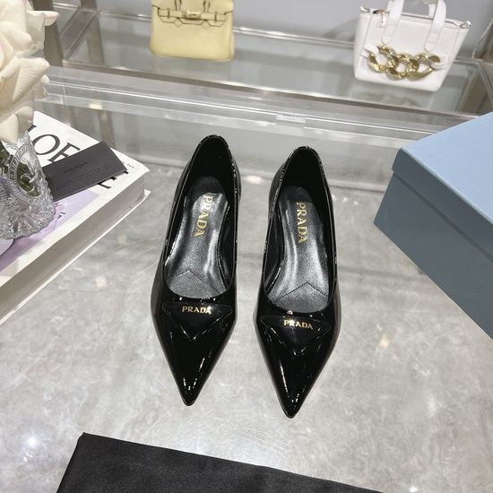 Prada Patent Leather Dress Shoes with Emblem Leather Sole