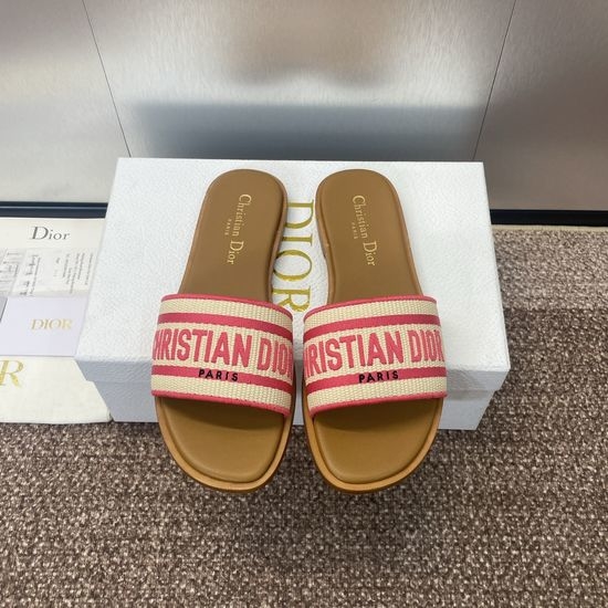 Christian Dior CD Embroidered Flat Sandals with Cylindrical Heel