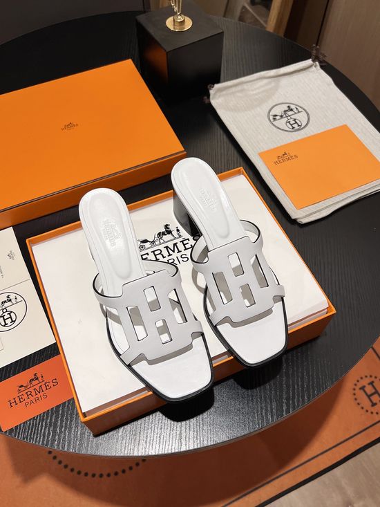 Hermes Cutout Block Heel Slides with Premium Leather Upper