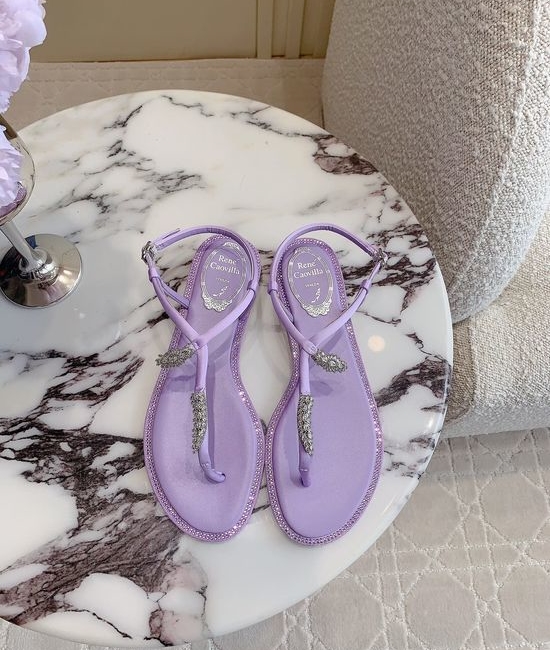 Rene Caovilla Elegant Toe-Post Flat Sandals with Crystal Buckle
