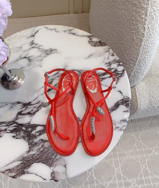 Rene Caovilla Elegant Toe-Post Flat Sandals with Crystal Buckle