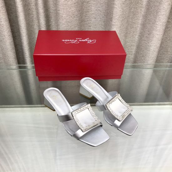 Roger Viver Leather Buckle Chunky Heel Slide Sandals