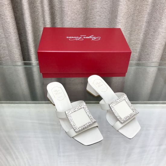 Roger Viver Leather Buckle Chunky Heel Slide Sandals
