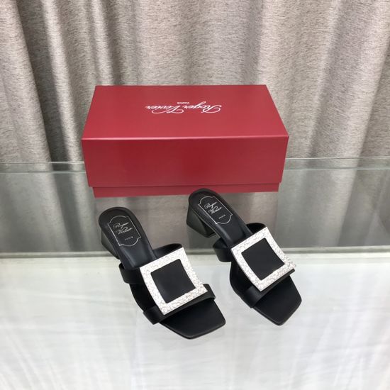 Roger Viver Leather Buckle Chunky Heel Slide Sandals