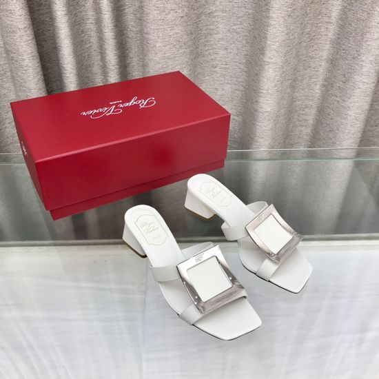 Roger Viver Premium Leather Upper Chunky Heel Slide Sandals