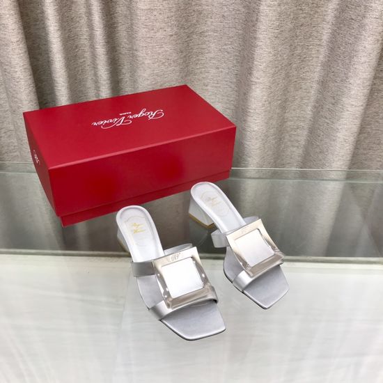 Roger Viver Premium Leather Upper Chunky Heel Slide Sandals
