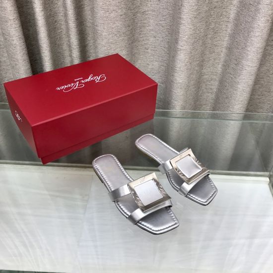 Roger Viver Classic Leather Upper Comfortable Flat Slide Sandals