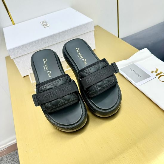 Christian Dior Quilted Pattern Adjustable Thick Sole Slide Sandals