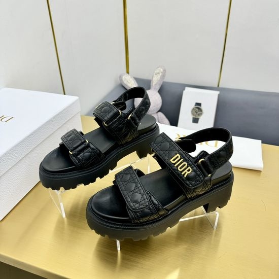 Christian Dior CD Quilted Pattern Adjustable Thick Sole Slide Sandals