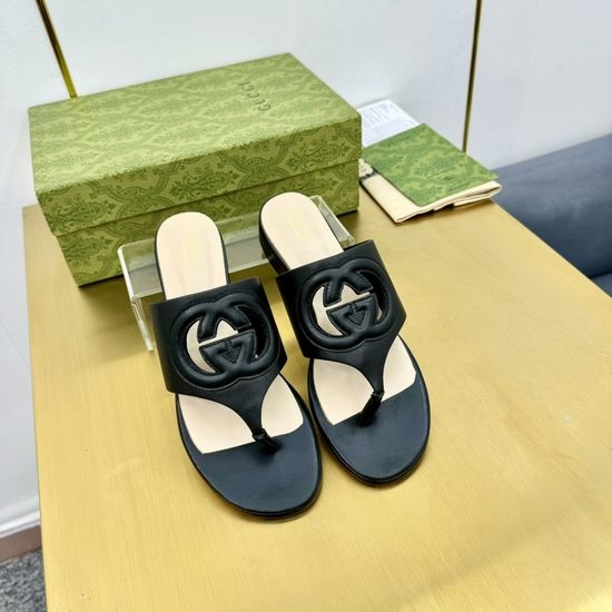 Gucci Denim Embroidered Slip On Casual Flat Sandals Slippers