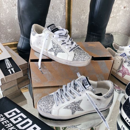 Golden Goose Silver Accent Distressed Casual Sneakers Quality Leather Comfortable Footwear