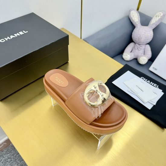 Gucci Cowhide Upper Thick Sole Slip On Casual Slippers