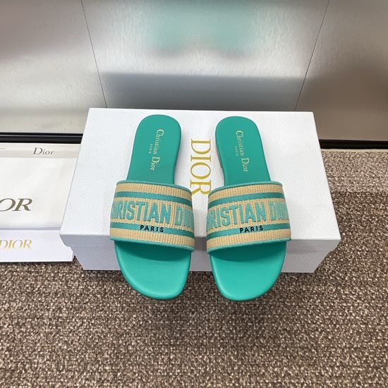 Christian Dior CD Embroidered Round-Toe Flat Sandals with Logo