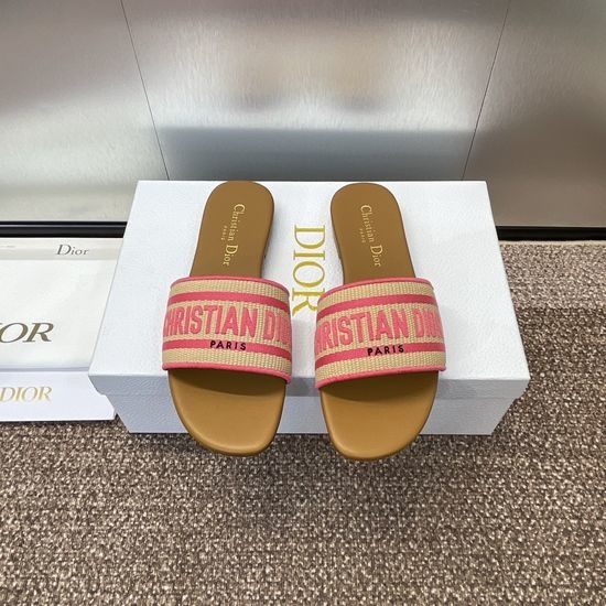 Christian Dior CD Embroidered Round-Toe Flat Sandals with Logo
