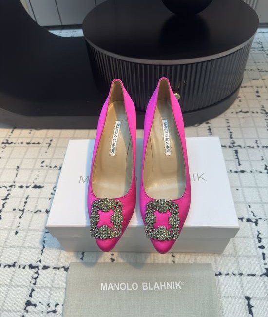 Manolo Blahnik MB Elegant Satin High Heels with Crystal Buckle for Weddings