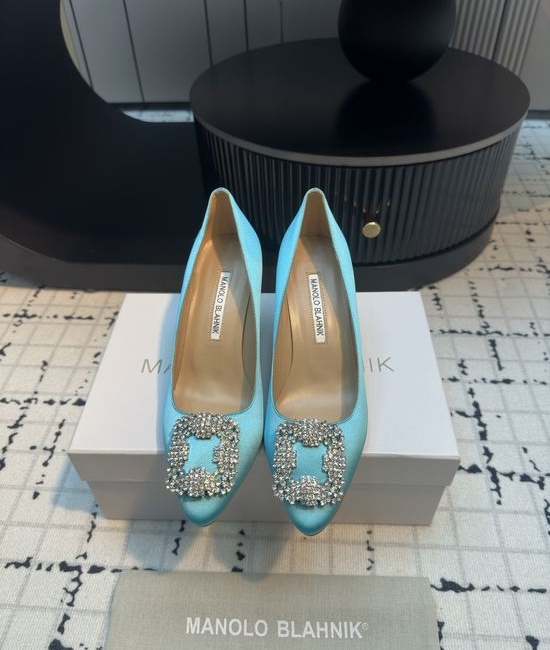 Manolo Blahnik MB Elegant Satin High Heels with Crystal Buckle for Weddings