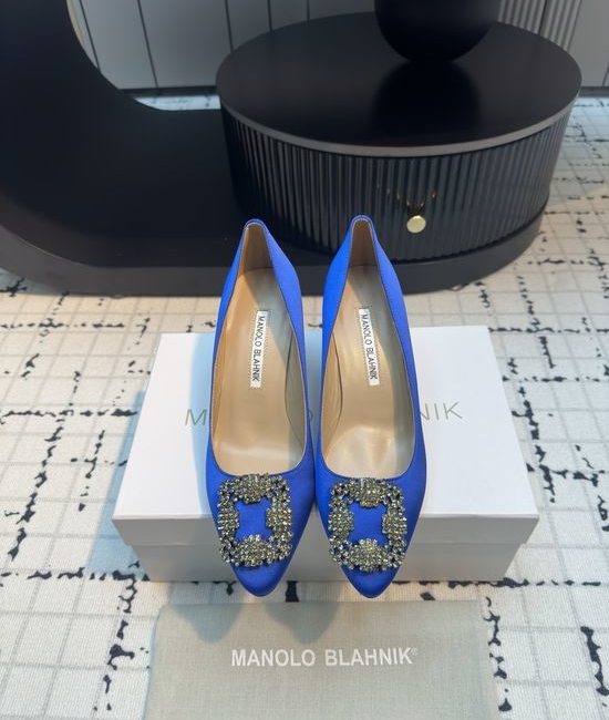 Manolo Blahnik MB Elegant Satin High Heels with Crystal Buckle for Weddings