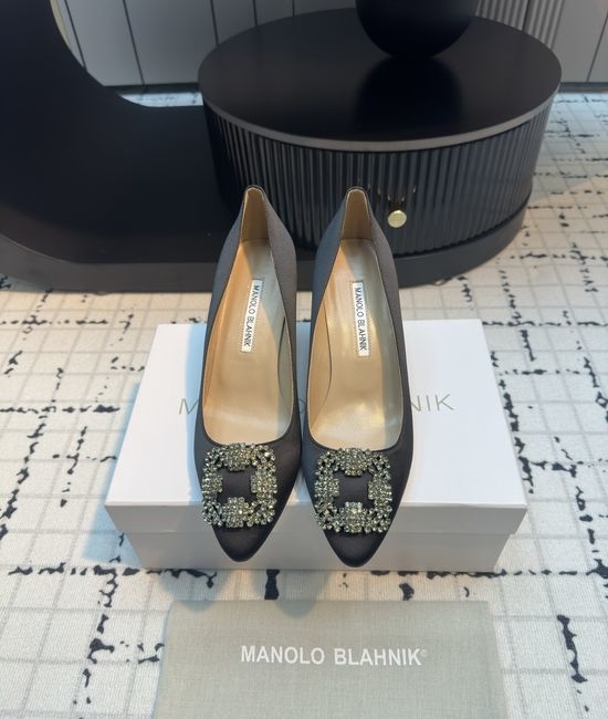 Manolo Blahnik MB Elegant Satin High Heels with Crystal Buckle for Weddings