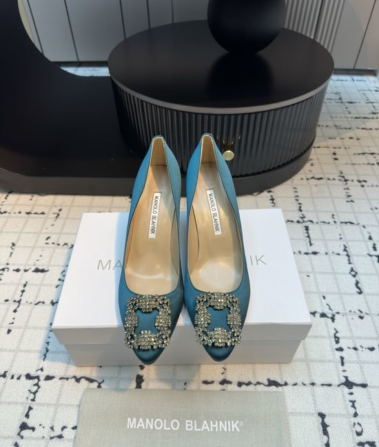 Manolo Blahnik MB Elegant Satin High Heels with Crystal Buckle for Weddings