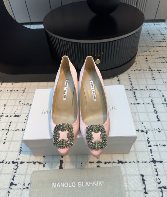 Manolo Blahnik MB Elegant Satin High Heels with Crystal Buckle for Weddings