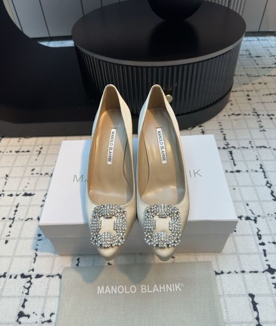 Manolo Blahnik MB Elegant Satin High Heels with Crystal Buckle for Weddings