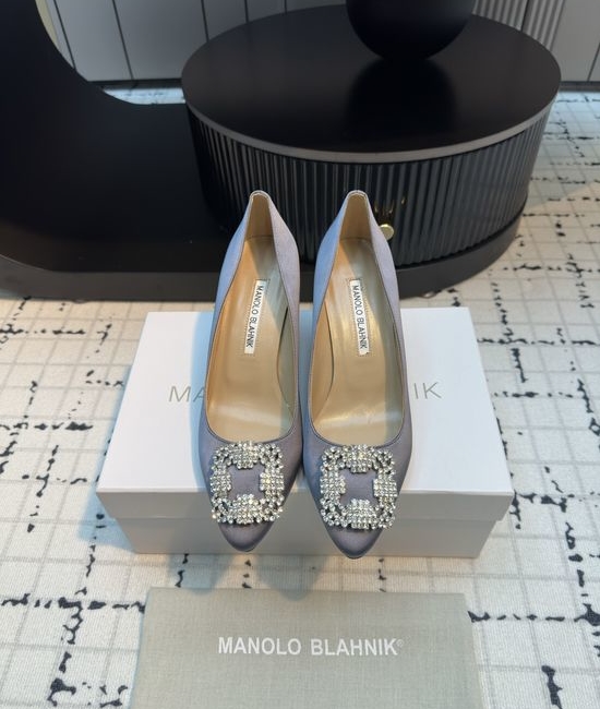 Manolo Blahnik MB Elegant Satin High Heels with Crystal Buckle for Weddings