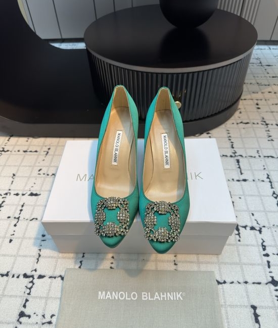Manolo Blahnik MB Elegant Satin High Heels with Crystal Buckle for Weddings