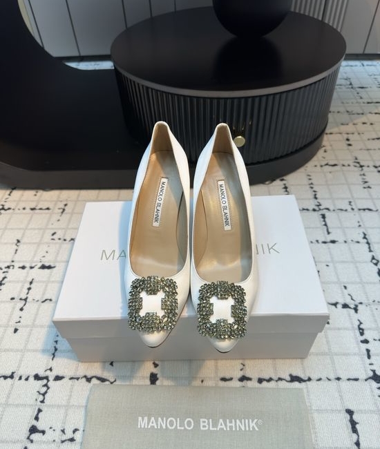 Manolo Blahnik MB Elegant Satin High Heels with Crystal Buckle for Weddings