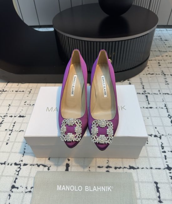 Manolo Blahnik MB Elegant Satin High Heels with Crystal Buckle for Weddings