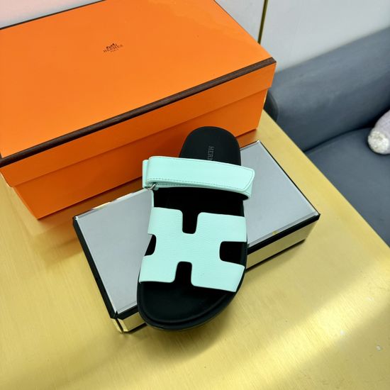 Hermes Plaid Leather Comfortable Slide Sandals Premium Quality Non-slip Sole