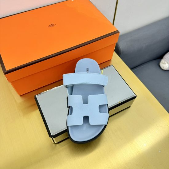Hermes Plaid Leather Comfortable Slide Sandals Premium Quality Non-slip Sole