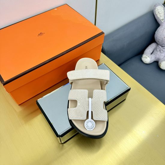 Hermes Plaid Leather Comfortable Slide Sandals Premium Quality Non-slip Sole