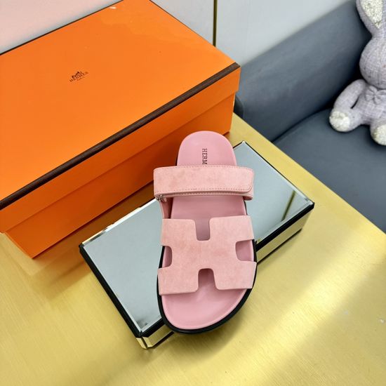 Hermes Plaid Leather Comfortable Slide Sandals Premium Quality Non-slip Sole