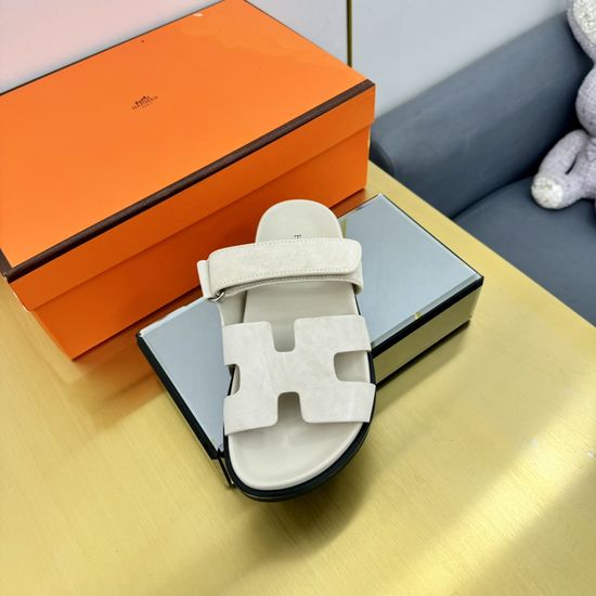 Hermes Plaid Leather Comfortable Slide Sandals Premium Quality Non-slip Sole