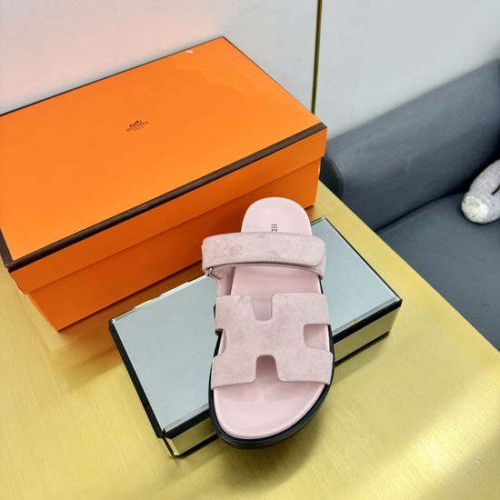 Hermes Plaid Leather Comfortable Slide Sandals Premium Quality Non-slip Sole