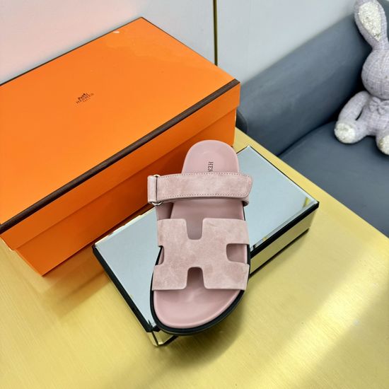 Hermes Plaid Leather Comfortable Slide Sandals Premium Quality Non-slip Sole