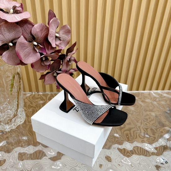 Amina Muaddi Rhinestone Silk Upper High Heel Shoes