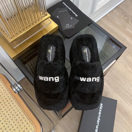 Alexander Wang Rhinestone Platform Fuzzy Slippers Wool Upper Thick Sole