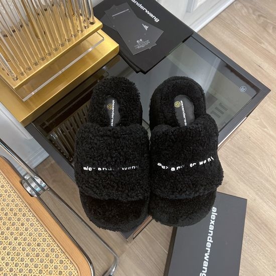 Alexander Wang Rhinestone Mid-Height Fuzzy Slippers Wool Upper Soft Sole
