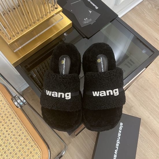 Alexander Wang Rhinestone Mid-Height Fuzzy Slippers Wool Upper Soft Sole