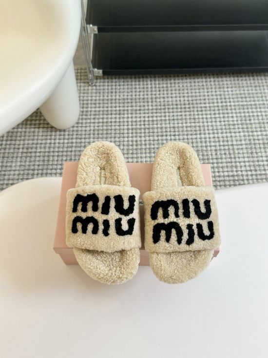 Miu Miu Rhinestone Decor Wool Platform Slippers Non Slip TPU Sole