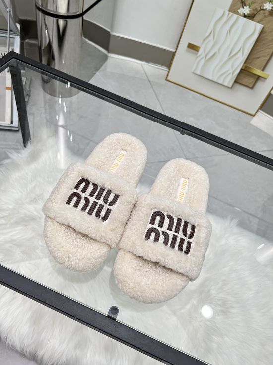 Miu Miu Embroidered Wool Slip-on Comfort Slippers